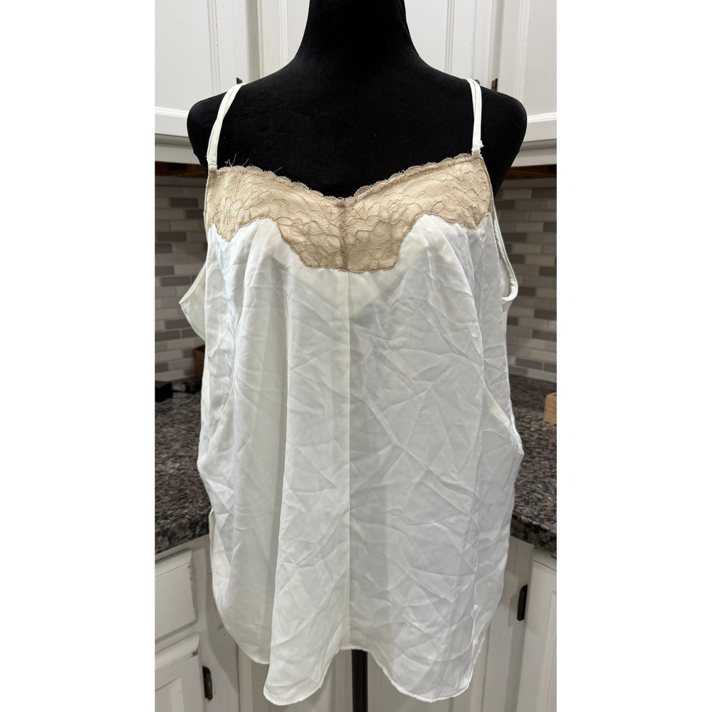 Denim 24/7 White Lace Trim Camisole Tank Top Womens Plus 24W Adjustable Straps